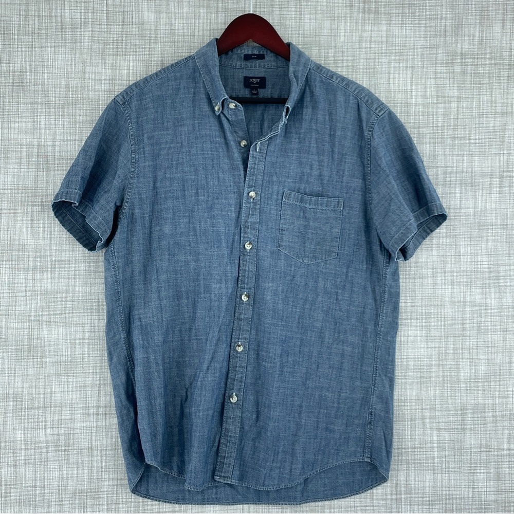 J Crew Mens Size L Slim fit chambray short sleeve button down shirt 0720